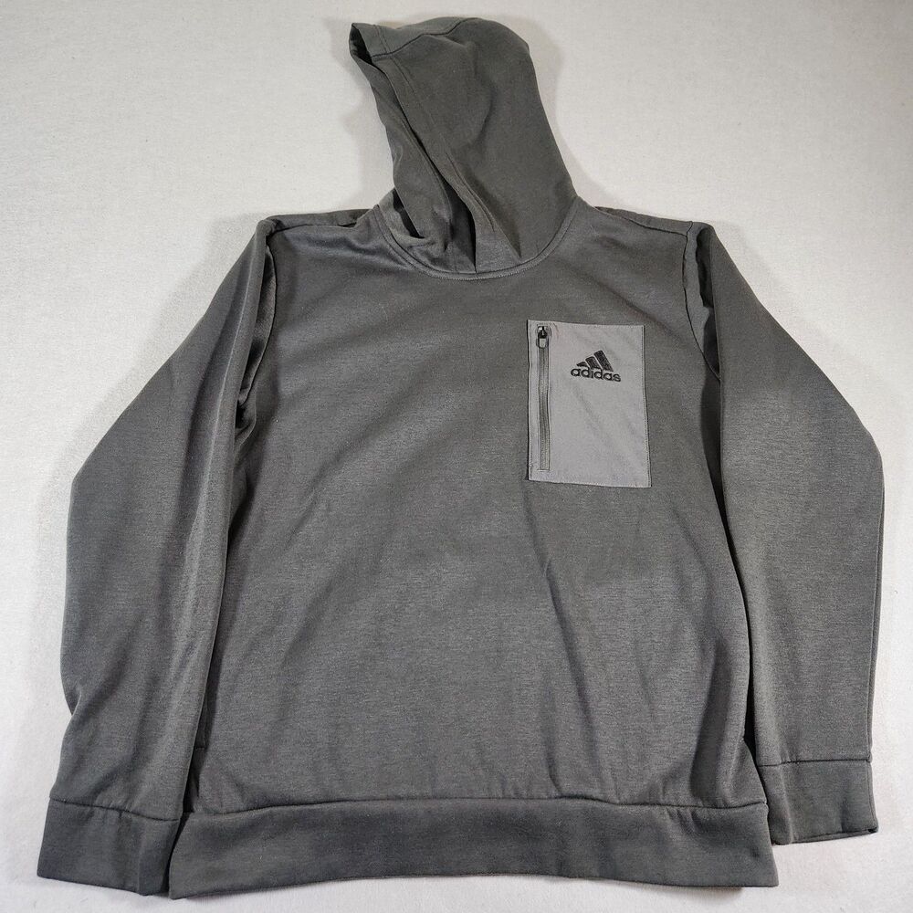 adidas Men’s Regular Fit Kangaroo Pockets Embroidered logo Hoodie - Gray Size M
